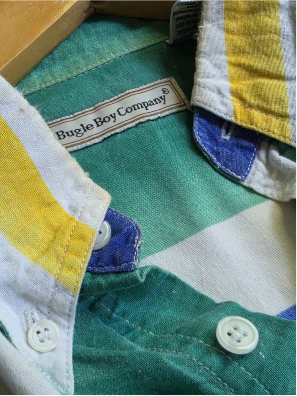 Vintage 90s Bugle Boy Multi Color Vertical Striped Short Sleeve Shirt Medium - Picture 8 of 9